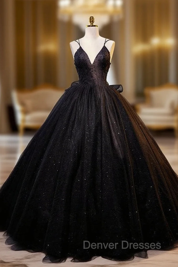 Black Tulle Sequins V-neck Quinceanera Dress Main image