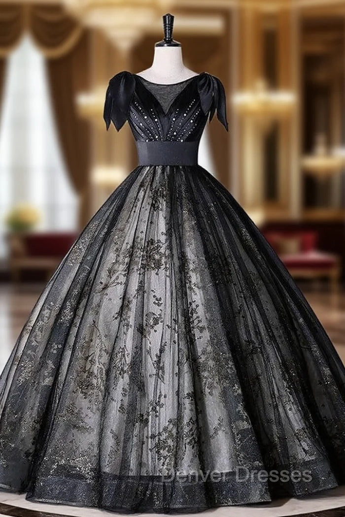 Black Tulle Seuqins Beading Quinceanera Dress