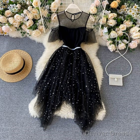 Black Tulle Short Dress Black A Line Dress Mini Dress Homecoming Dress