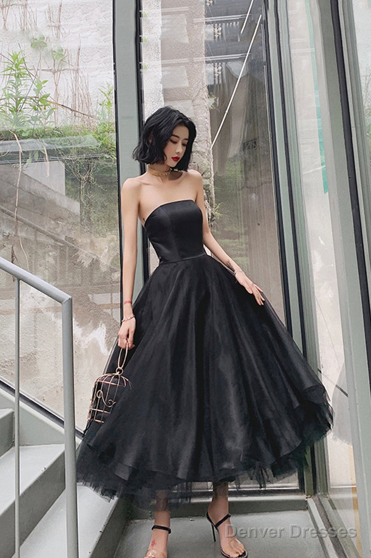 Black Tulle Short Prom Dress, Black Strapless Party Homecoming Dress Main image
