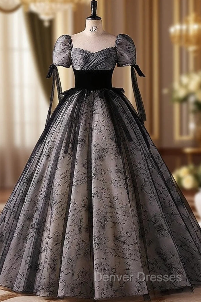 Black Tulle Short Sleeve Square Neck Quinceanera Dress Main image