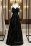 Black Tulle Spaghetti Straps Appliques Prom Dress