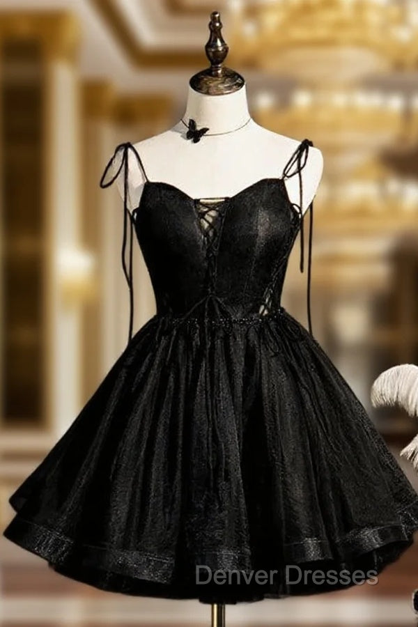 Black Tulle Spaghetti Straps Homecoming Dress Main image