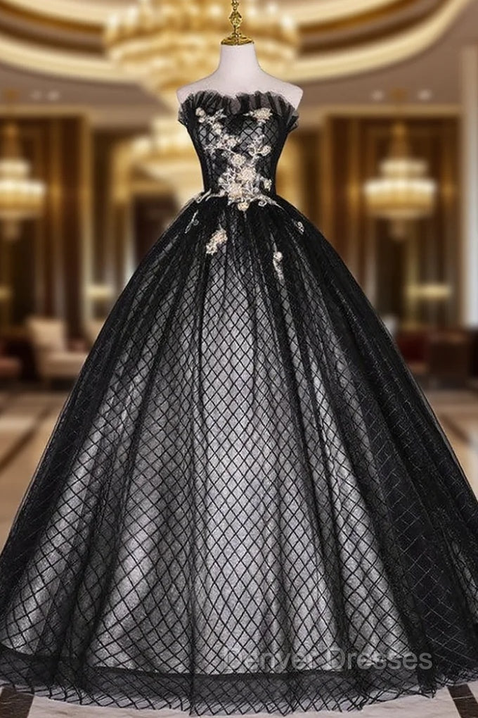 Black Tulle Strapless Appliques Quinceanera Dress Main image