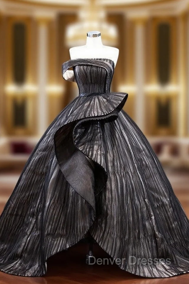 Black Tulle Strapless Pleats  Prom Dress
