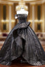 Black Tulle Strapless Pleats  Prom Dress