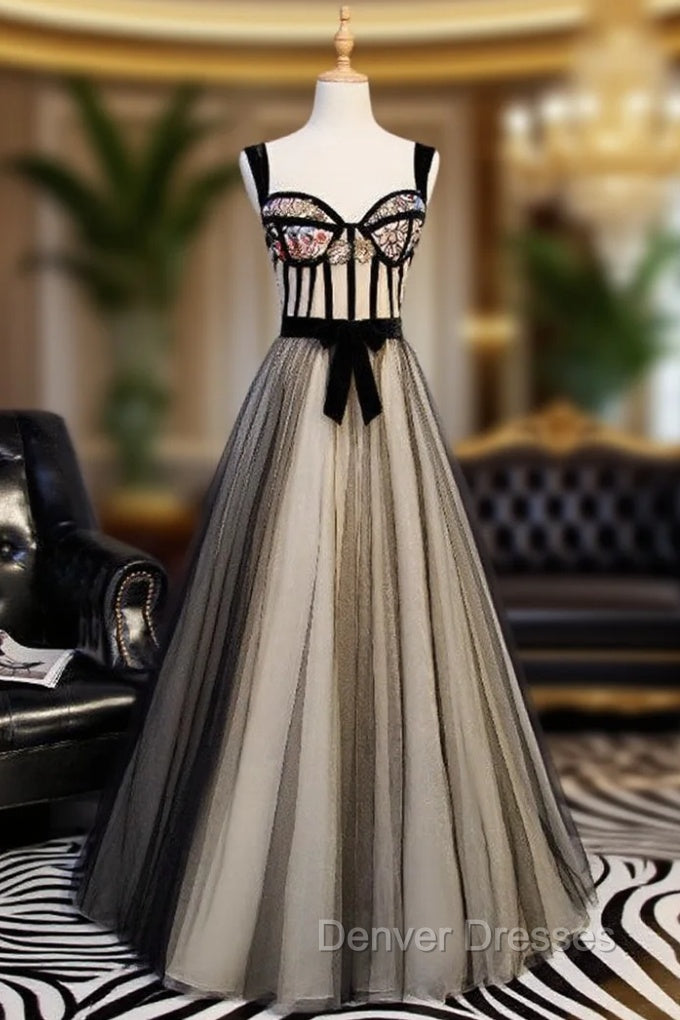 Black Tulle Straps Embroidery Sequins Prom Dress Main image