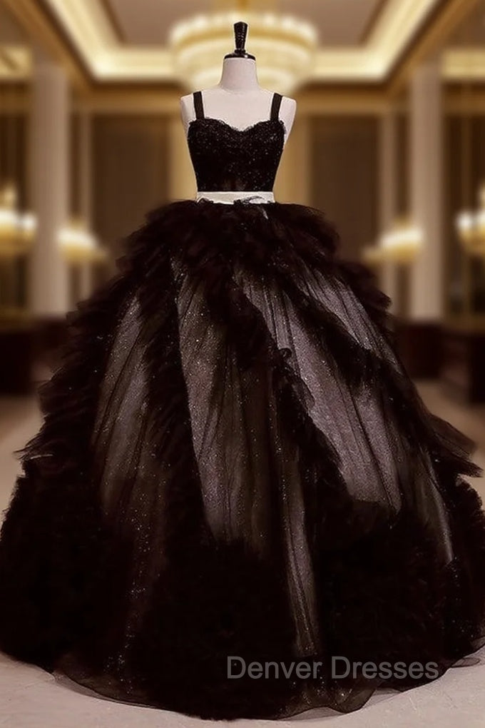 Black Tulle Straps Sequins Quinceanera Dress Main image