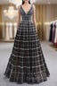 Black Tulle V-neck Beading Sequins Prom Dress