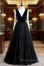 Black Tulle Velvet V-neck Prom Dress