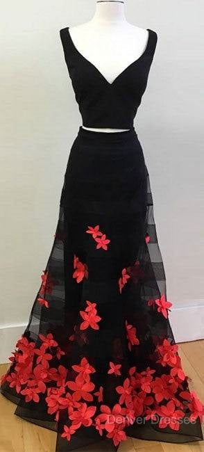 Black Two Pieces Applique Long Prom Dress, Black Evening Dress Secondary image