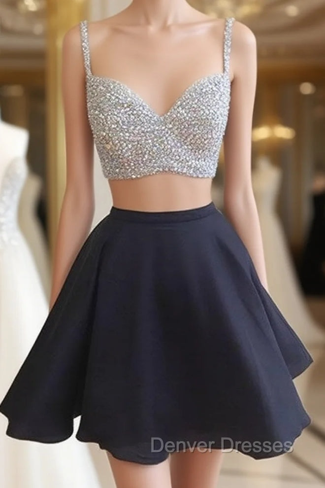 Black Two Pieces Short Prom Dress, Two Pieces Homecoming Dress