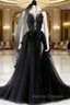 Black V Neck Backless Lace Prom Dress, Open Back Black Lace Formal Graduation Dress
