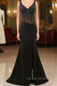 Black V-Neck Beaded Prom Dress Sleeveless Split