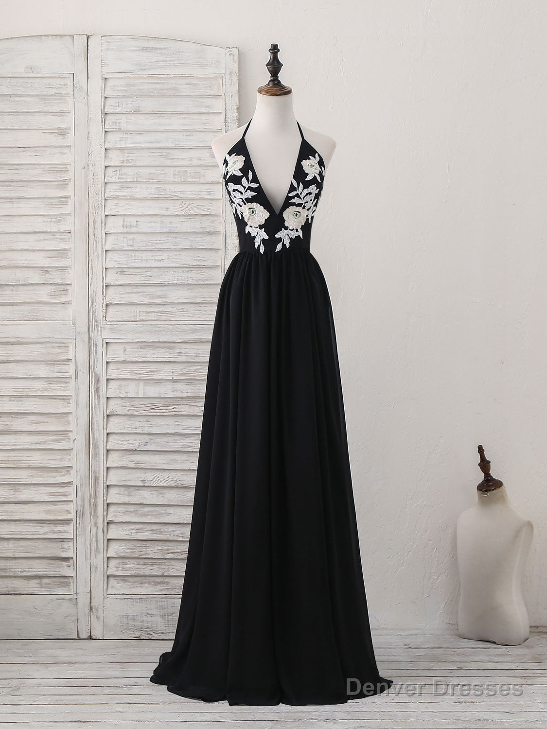 Black V Neck Chiffon Lace Long Prom Dress Black Evening Dress Secondary image