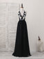 Black V Neck Chiffon Lace Long Prom Dress Black Evening Dress