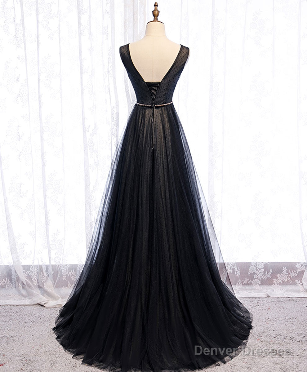 Black V Neck Tulle Lace Long Prom Dress Black Evening Dress Secondary image