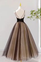 Black V-Neck Tulle Short Prom Dress, A-Line Black Tea Length Party Dress