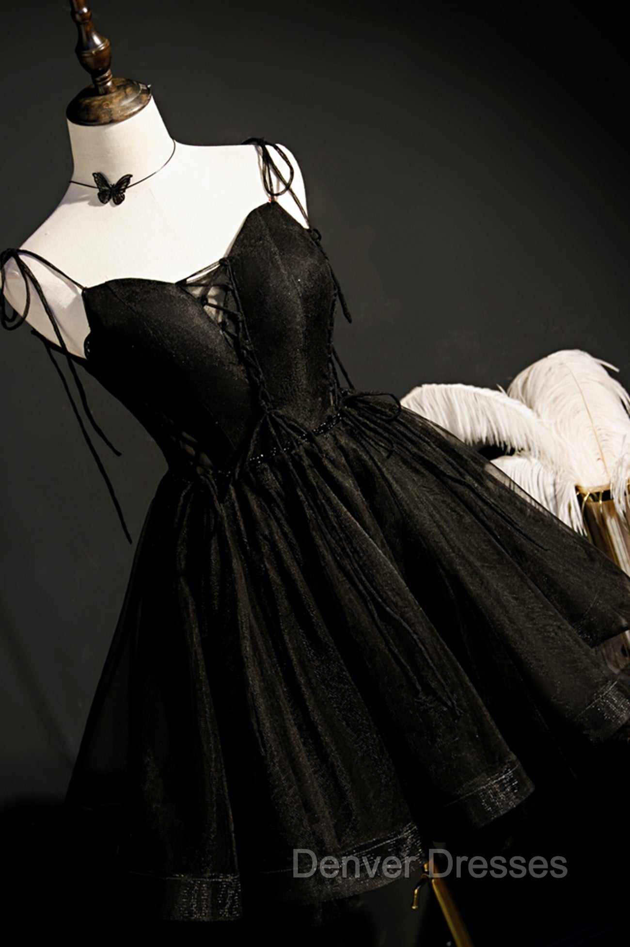 Black V-Neck Tulle Short Prom Dress, Black A-Line Homecoming Party Dress