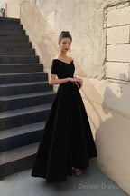 Black V-Neck Velvet Floor Length Prom Dress, Black Evening Party Dress