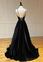 Black V Neck Velvet Prom Dress Evening Dress