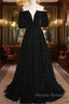 Black V-Neckline Velvet Off Shoulder Party Dress, A-Line Black Prom Dress Evening Dress
