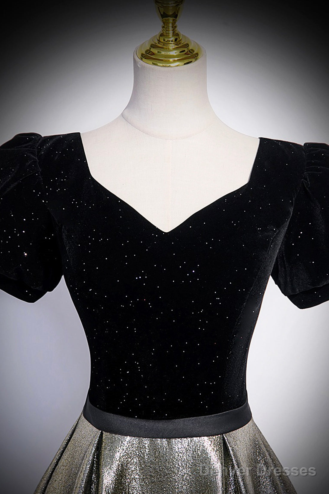 Black Velvet And Shiny Satin Long Prom Dress, Beautiful A-Line Evening Party Dress Secondary image