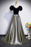 Black Velvet And Shiny Satin Long Prom Dress, Beautiful A-Line Evening Party Dress