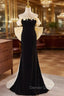 Black Velvet Champagne Bow Strapless Prom Dress