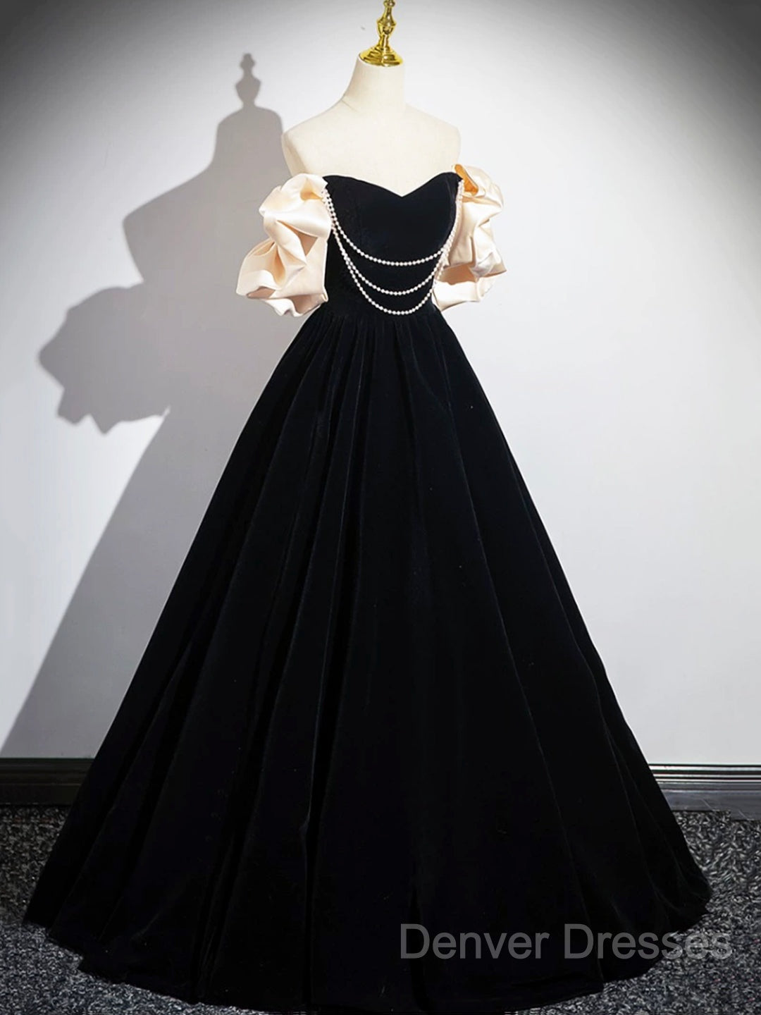 Black Velvet Floor Length Prom Dress, Off The Shoulder A-Line Evening Party Dress Secondary image