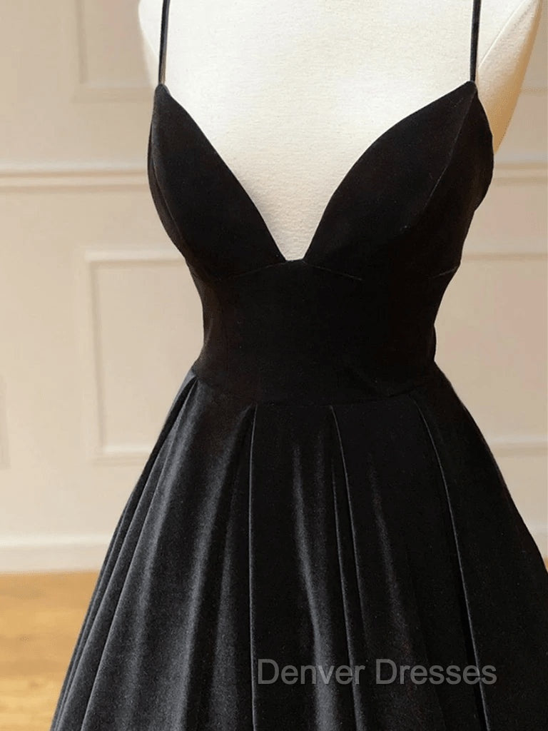 Black Velvet Long A-line Low Back Prom Dress Black V Neck Wedding Party Dress prom Dress shops