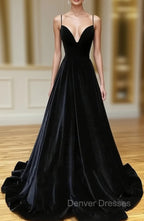 Black Velvet Long A-line Low Back Prom Dress Black V Neck Wedding Party Dress prom Dress shops