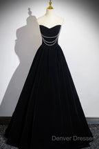 Black Velvet Long A-Line Prom Dress, Off The Shoulder Evening Party Dress