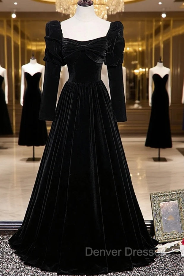 Black Velvet Long Sleeve Prom Dress, A-Line Evening Party Dress Main image