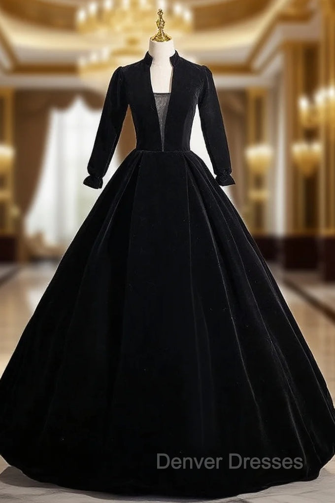 Black Velvet Long Sleeve V-neck Quinceanera Dress Main image