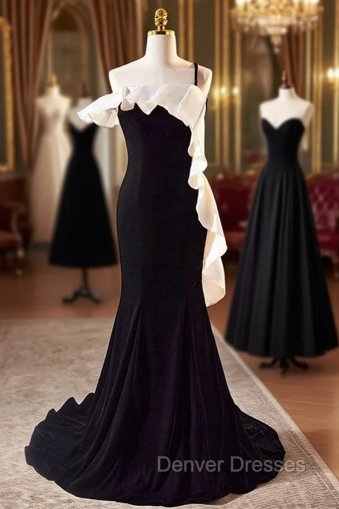 Black Velvet Mermaid One Straps Prom Dress Main image