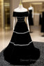 Black Velvet Off the Shoulder Pearls Prom Dress