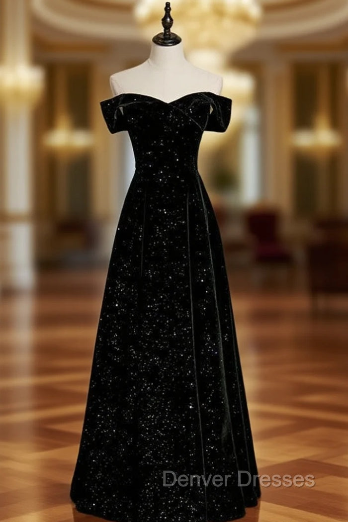 Black Velvet Off the Shoulder Prom Dress Main image