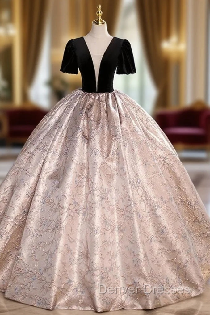 Black Velvet Short Sleeve Quinceanera Dress