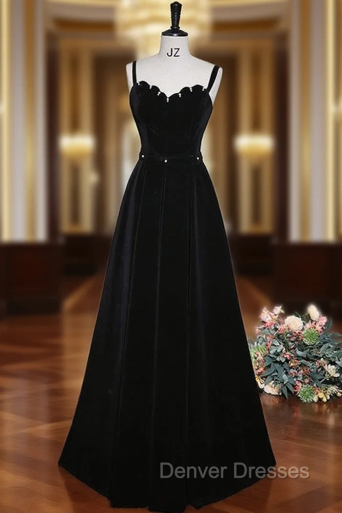 Black Velvet Short Sleeve Square Neck Pearls Prom Dress
