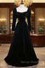 Black Velvet Square Bow Long Sleeve Prom Dress