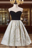 Black Velvet Strapless Pearls Homecoming Dress
