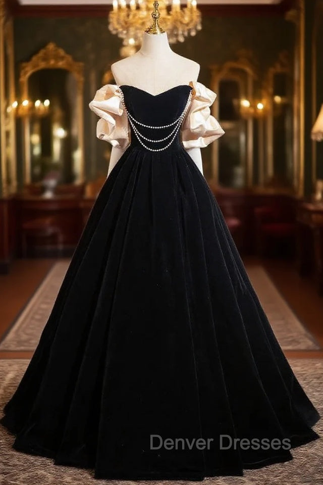 Black Velvet Strapless Prom Dress Main image