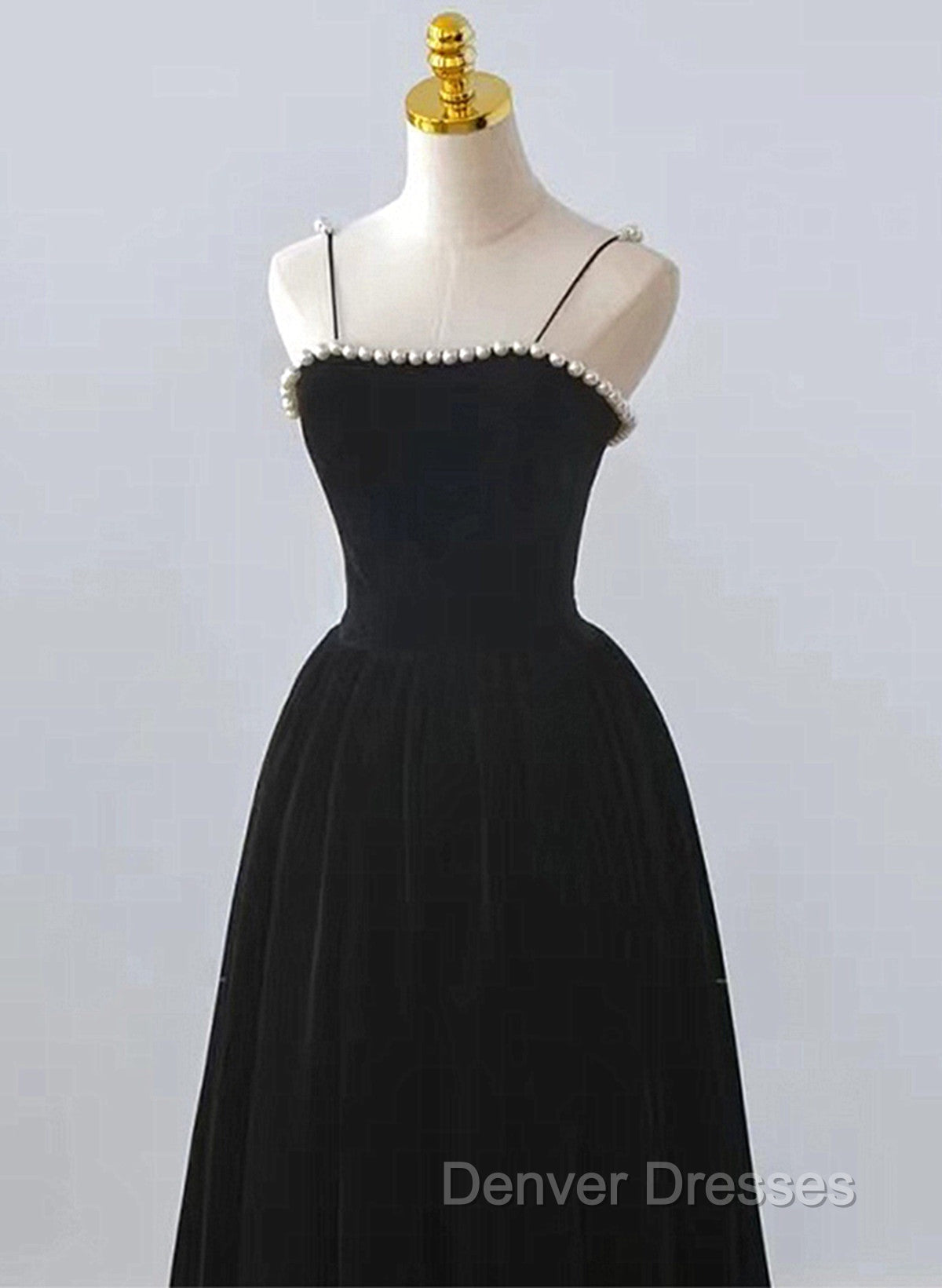 Black Velvet Straps Tea Length Party Dress, Black Velvet Homecoming Dress Secondary image