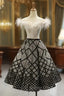 Black White Ball Gown Lace Sequins Tea Length Prom Dress