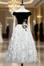 Black White Velvet Off the Shoulder Appliques Prom Dress