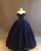 Bling Bling Crystal Beaded Bodice Corset Navy Blue Ball Gowns Wedding Dresses Off The Shoulder