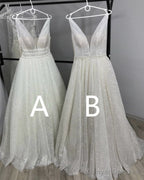Bling Bling Sequin Ball Gown V Neck Wedding Dress