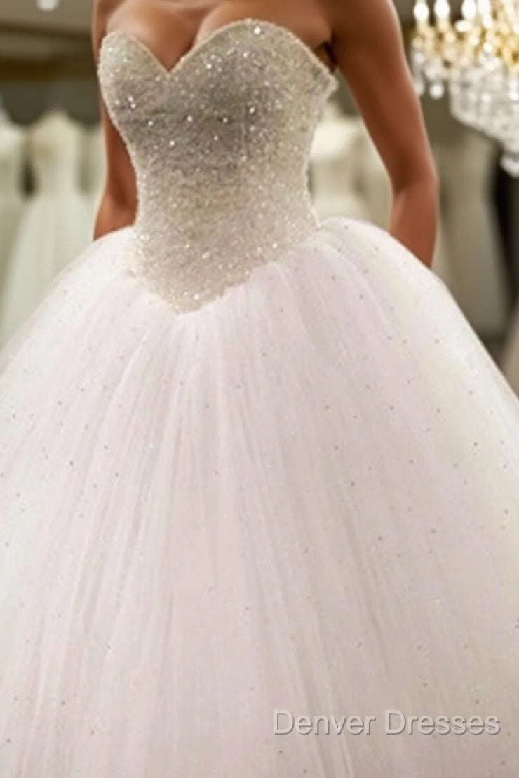 Bling Bling Sweetheart Drop Waist Wedding Princess Dress Lace Appliques Main image