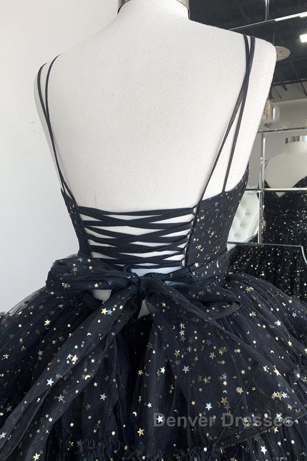 Bling Bling V Neck High Low Black Long Prom Dress, Fluffy Black Formal Evening Dress, Ball Gown